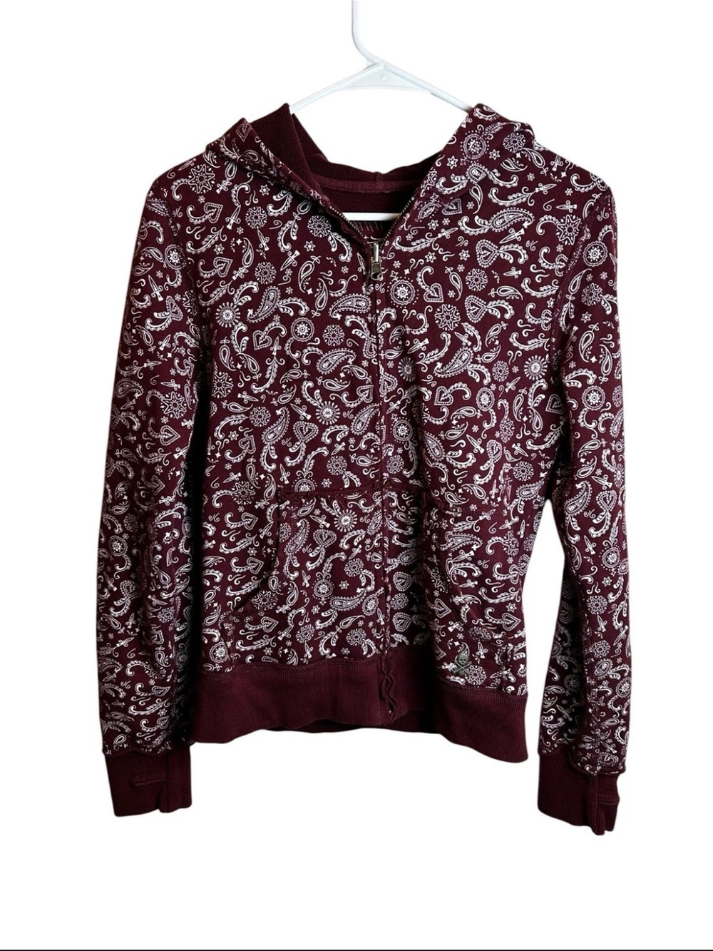 Vintage C1RCA Skate All Over Skull Paisley Bandana Print Zip Up Y2K Cropped XS/S
